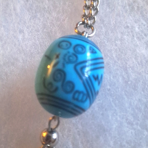 Silvertone Tourquoise Stone Tassel Neckless - Picture 5 of 5